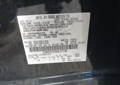 2013 Lincoln Mkt из США, поврежденный, VIN 2LMHJ5FK2DBL57738